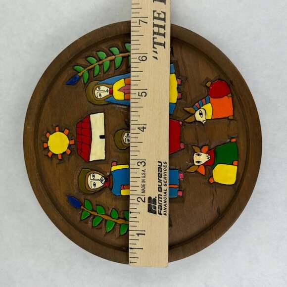 Hanging Wooden Plate Nativity Hand Painted Colorful Folk Art Handcrafted 7" - Picture 6 of 7